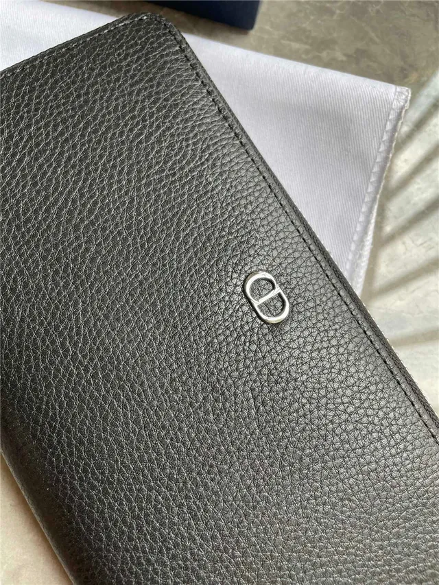 Dior Black Silver Pebbled Leather Zip-Around Long Wallet 6