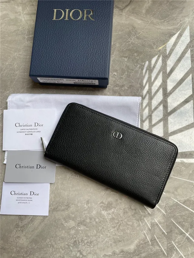 Dior Black Silver Pebbled Leather Zip-Around Long Wallet 7