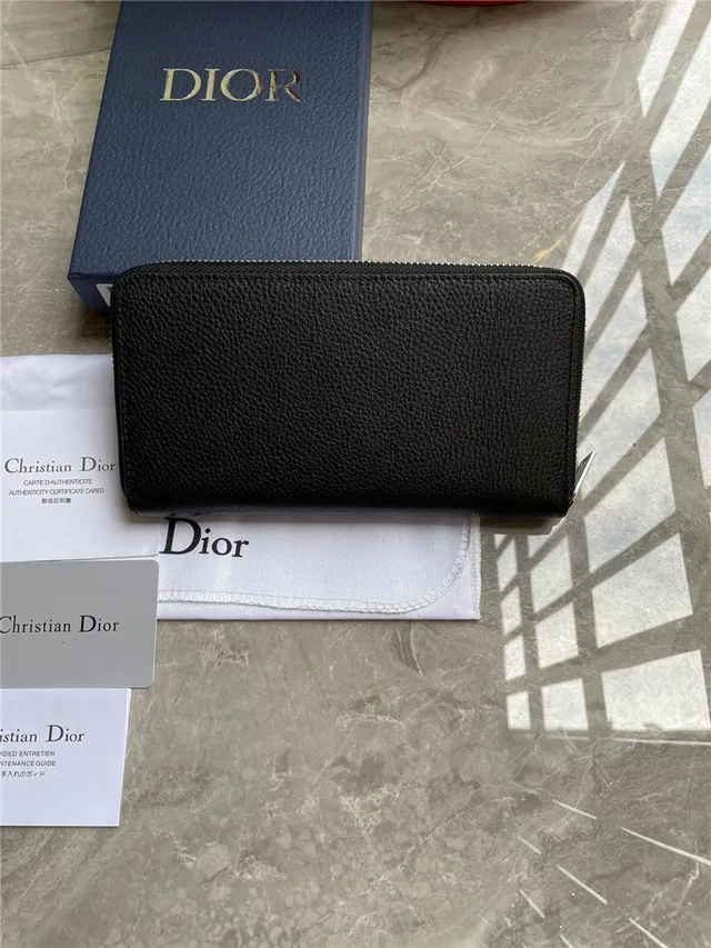 Dior Black Silver Pebbled Leather Zip-Around Long Wallet 8