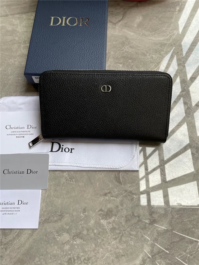 Dior Black Silver Pebbled Leather Zip-Around Long Wallet 9