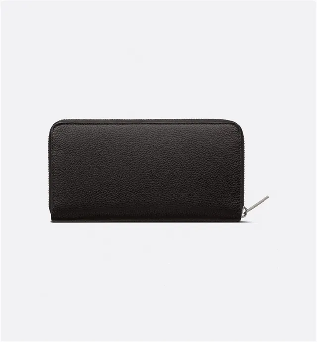 Dior Black Silver Pebbled Leather Zip-Around Long Wallet 13