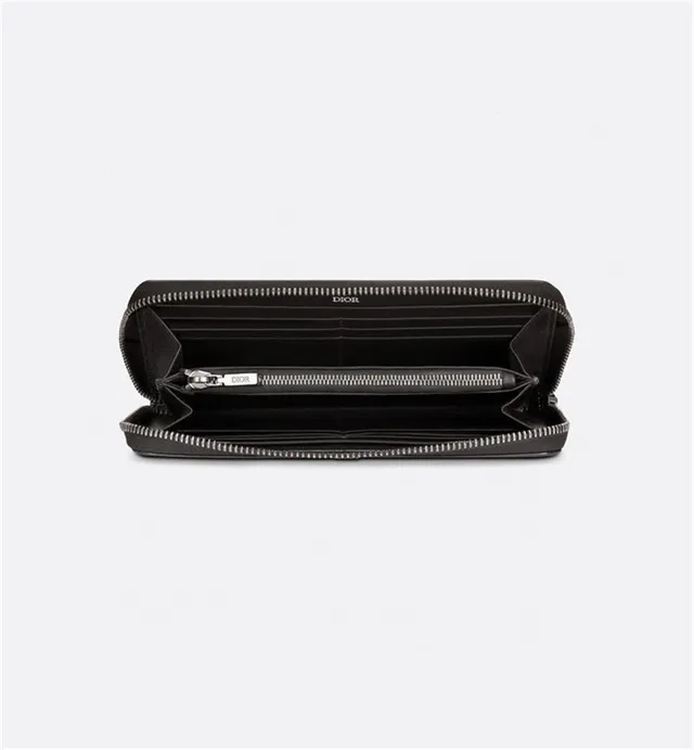 Dior Black Silver Pebbled Leather Zip-Around Long Wallet 14