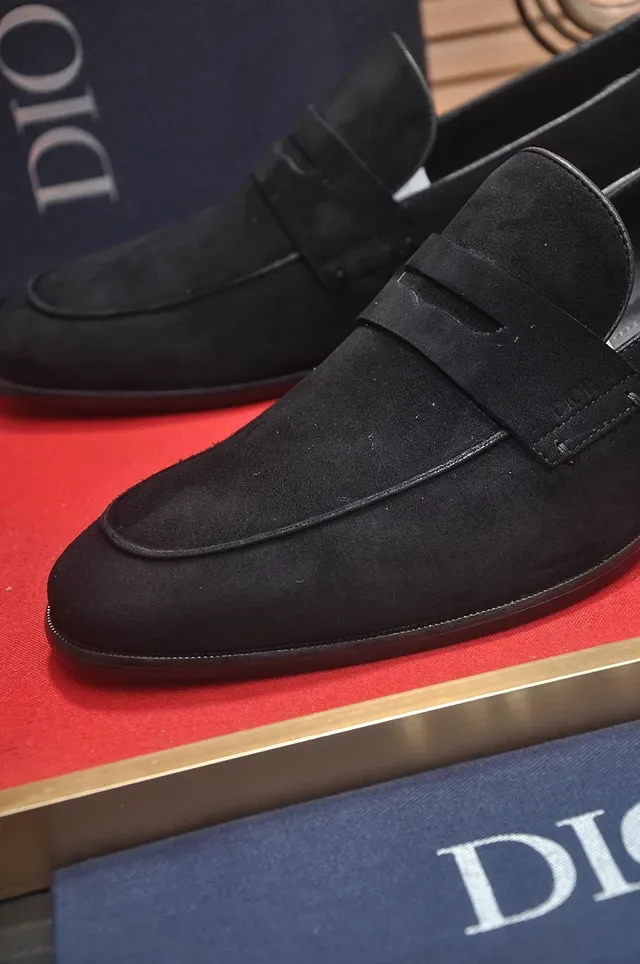 Dior Black Suede Penny Strap Loafers 2