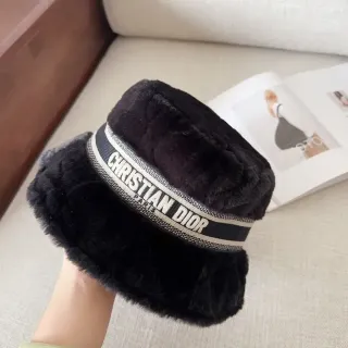 Dior Black White Faux Fur Wide-Brimmed Bucket Hat