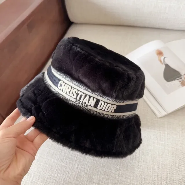Dior Chapéu de Balde de Abas Largas em Pelúcia Preto e Branco 3