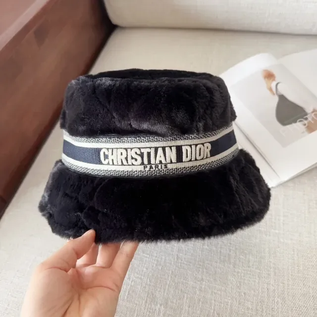 Dior Chapéu de Balde de Abas Largas em Pelúcia Preto e Branco 4