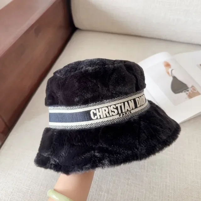 Dior Chapéu de Balde de Abas Largas em Pelúcia Preto e Branco 5