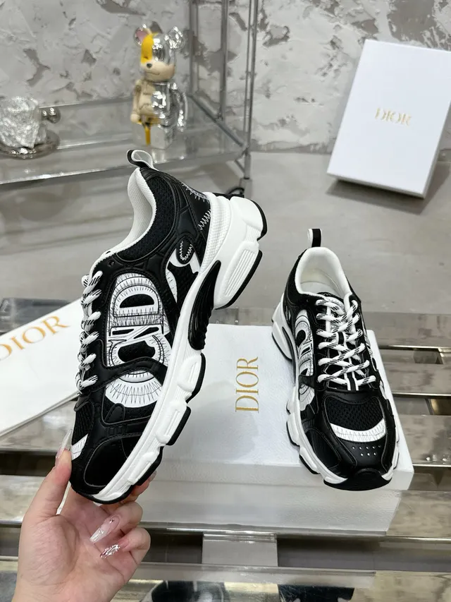Dior Black White Graphic-Print Side Panel Sculpted Sole Chunky Sneakers 3