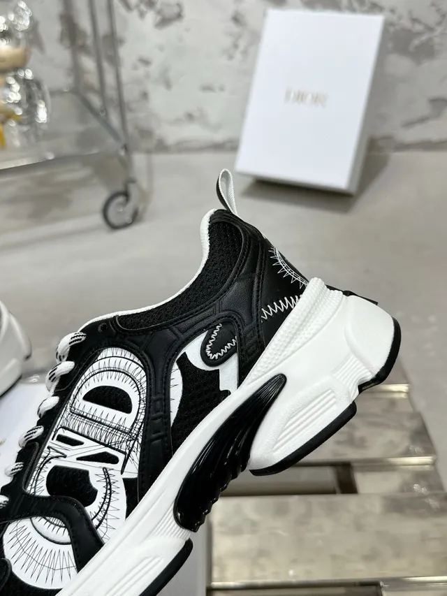 Dior Black White Graphic-Print Side Panel Sculpted Sole Chunky Sneakers 7