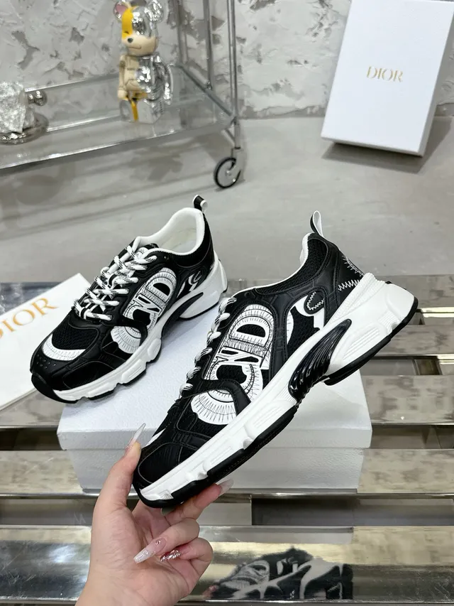 Dior Black White Graphic-Print Side Panel Sculpted Sole Chunky Sneakers 8
