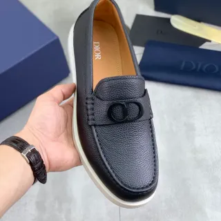 Dior Black White Pebbled Leather CD Logo Buckle Loafer