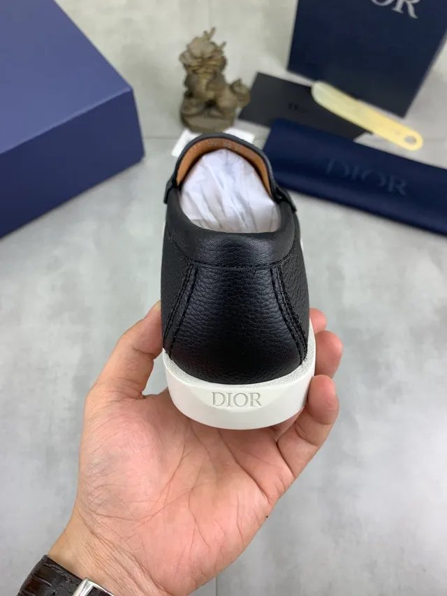 Dior Black White Pebbled Leather CD Logo Buckle Loafer 3