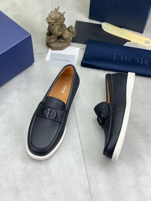 Dior Black White Pebbled Leather CD Logo Buckle Loafer 5
