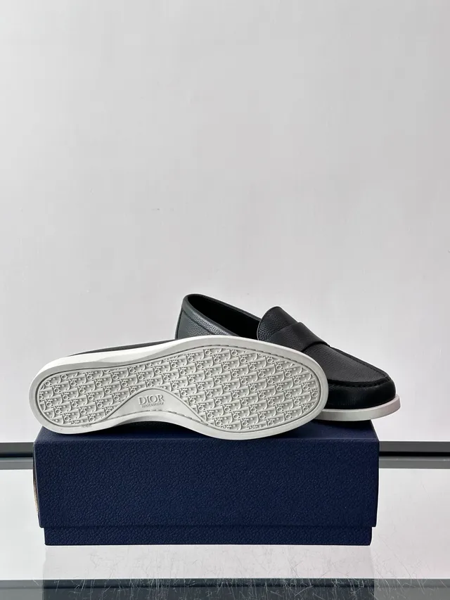 Dior Black White Pebbled Leather Penny Strap Loafer 2