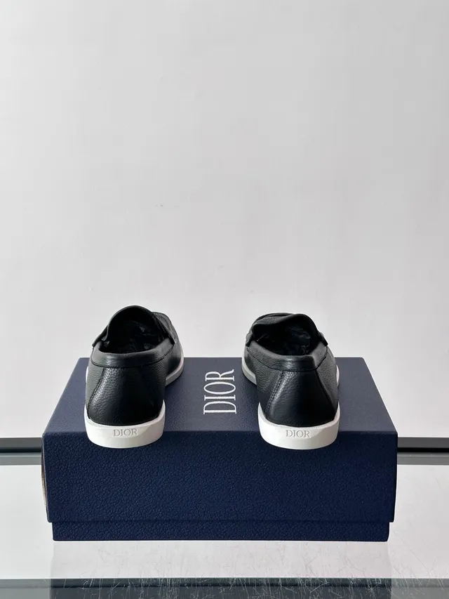 Dior Black White Pebbled Leather Penny Strap Loafer 3
