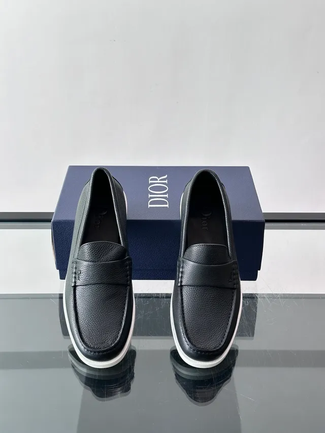 Dior Black White Pebbled Leather Penny Strap Loafer 4