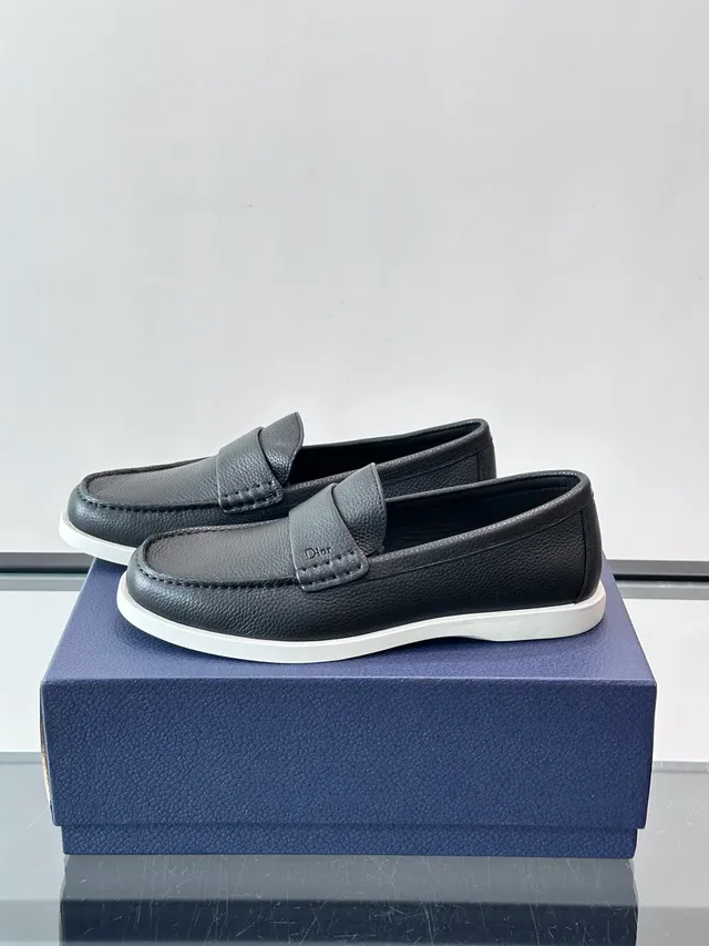 Dior Black White Pebbled Leather Penny Strap Loafer 5