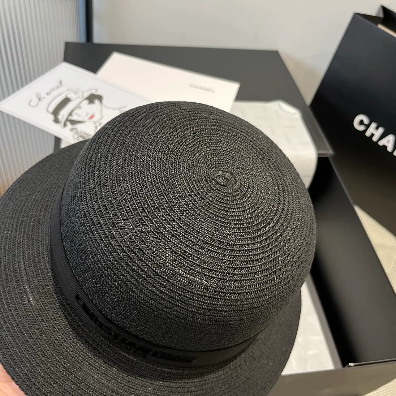 Dior Black Woven Straw-Like Texture Pinched Crown Fedora 3
