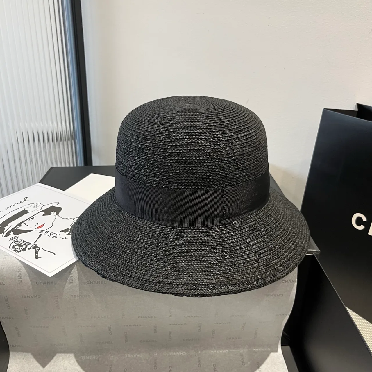 Dior Black Woven Straw-Like Texture Pinched Crown Fedora 5