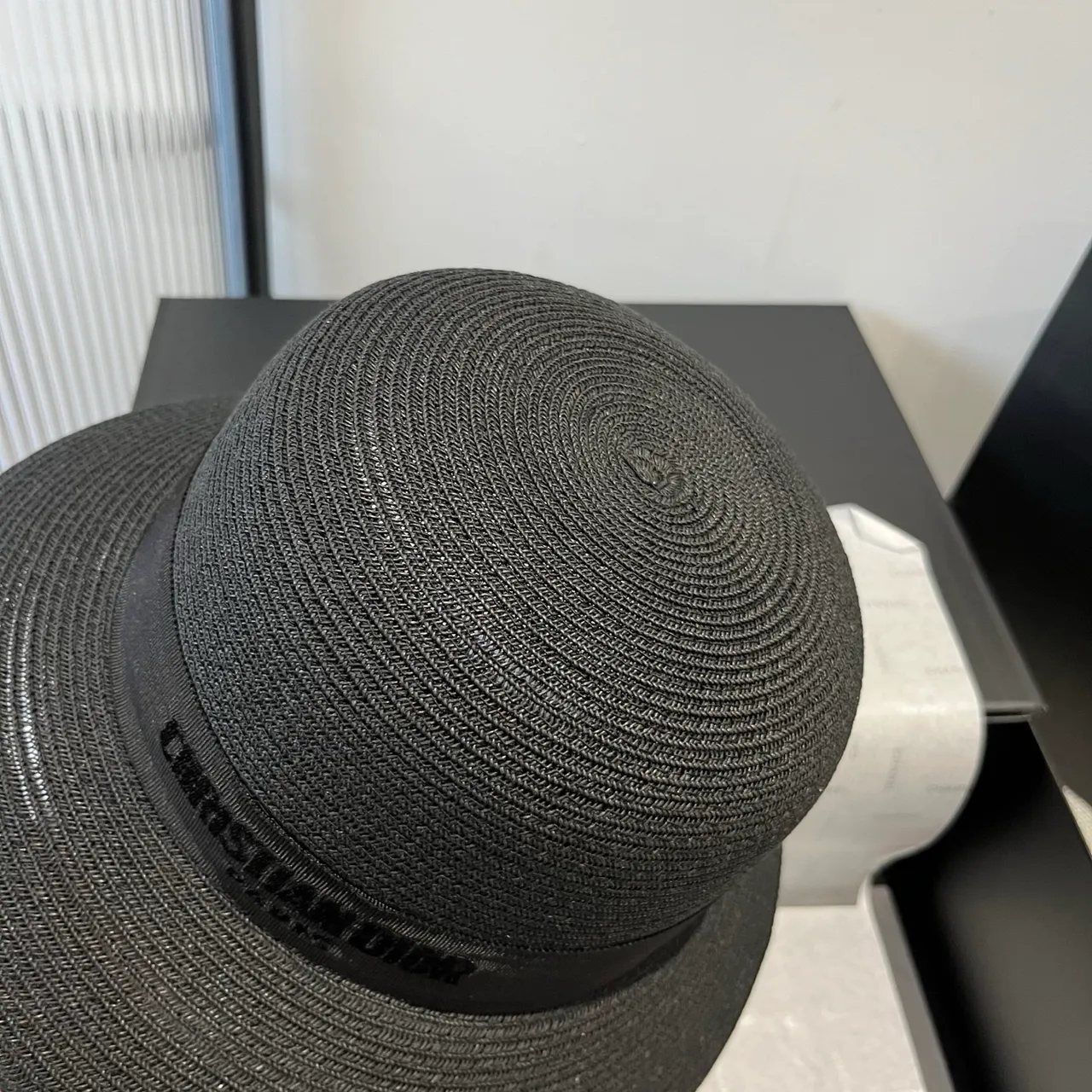 Dior Black Woven Straw-Like Texture Pinched Crown Fedora 7