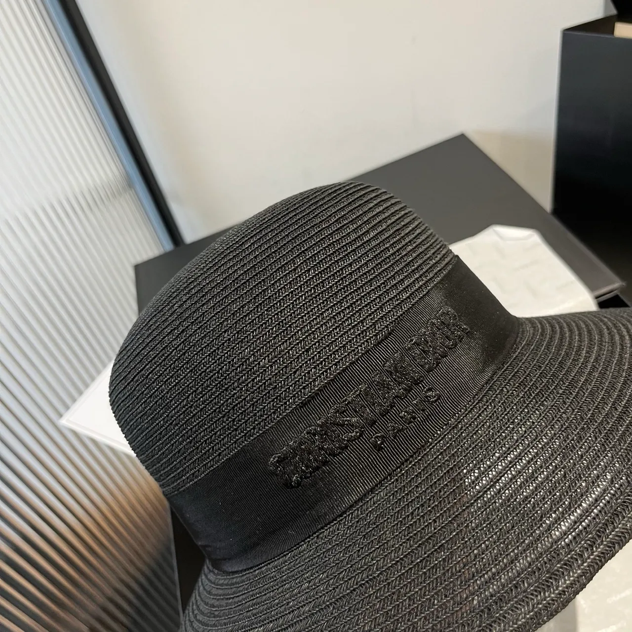 Dior Black Woven Straw-Like Texture Pinched Crown Fedora 9