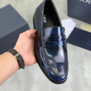 Dior Blue Black High-Gloss Patent Leather Penny Strap Loafer