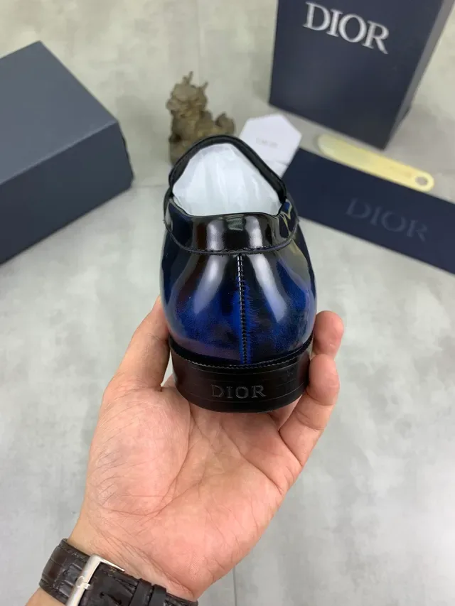 Dior Blue Black High-Gloss Patent Leather Penny Strap Loafer 3
