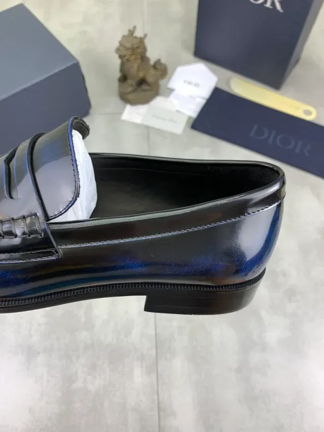Dior Blue Black High-Gloss Patent Leather Penny Strap Loafer 4