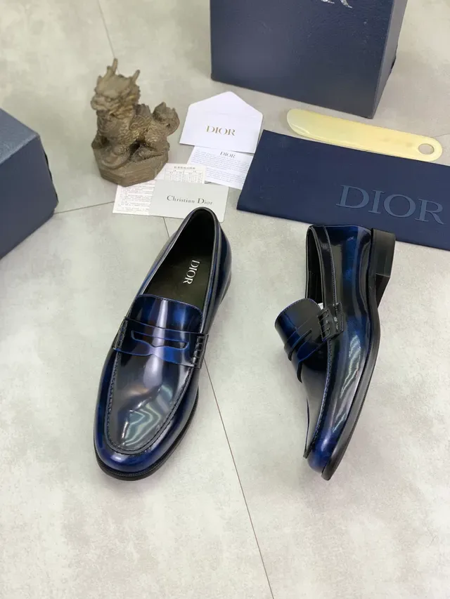 Dior Blue Black High-Gloss Patent Leather Penny Strap Loafer 5