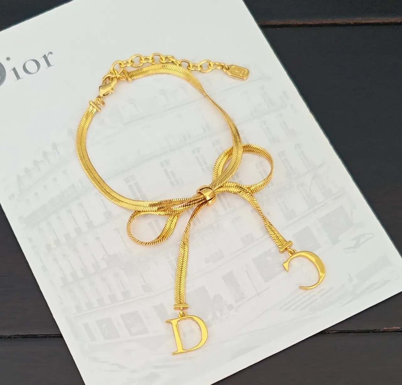 Dior Bow Snake Chain Gold-Toned Bow Knot Bracelet 2