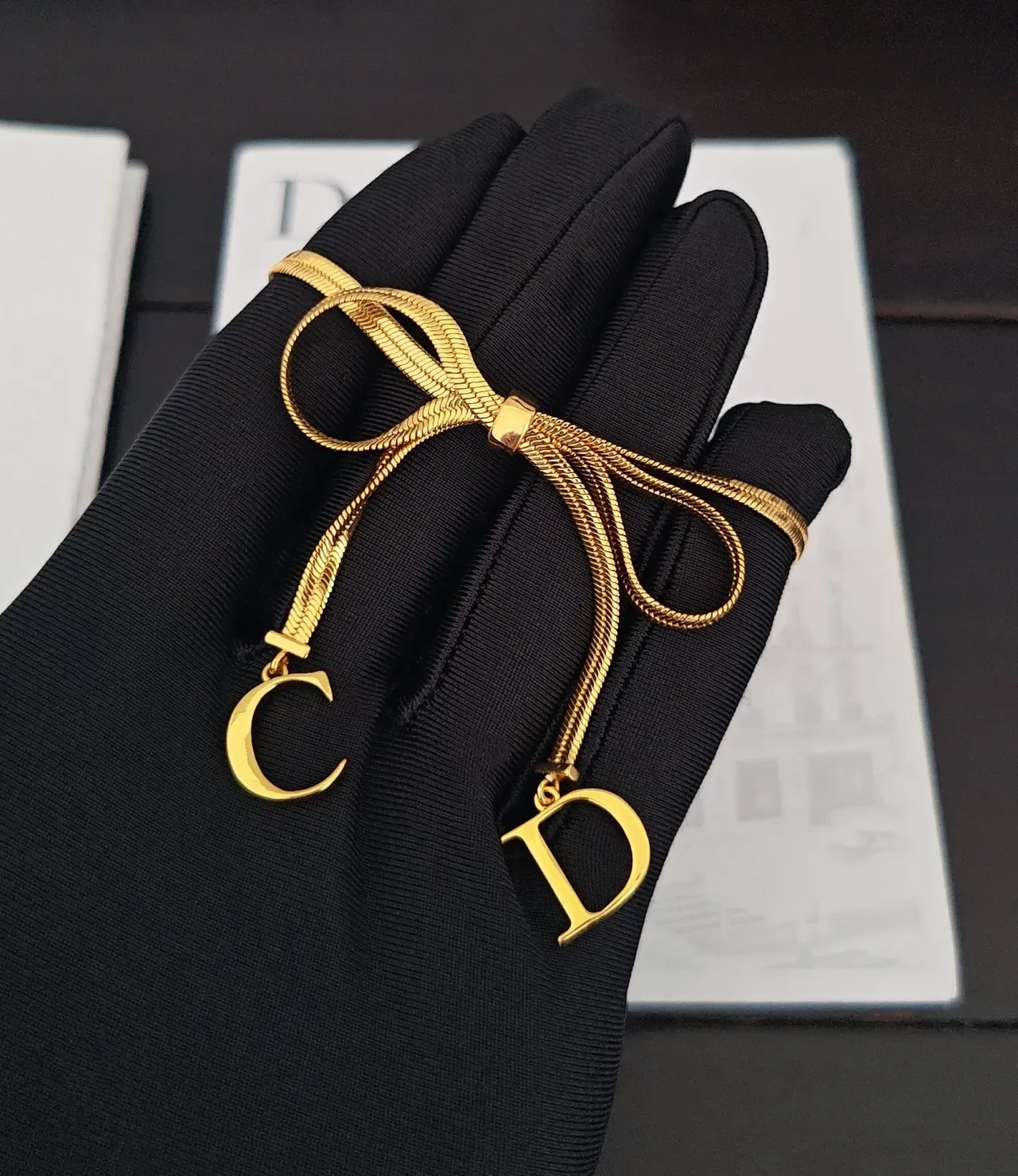 Dior Bow Snake Chain Gold-Toned Bow Knot Bracelet 4