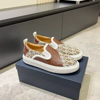 Dior Brown Beige Slip-On Monogrammed Textile Lifestyle Sneakers
