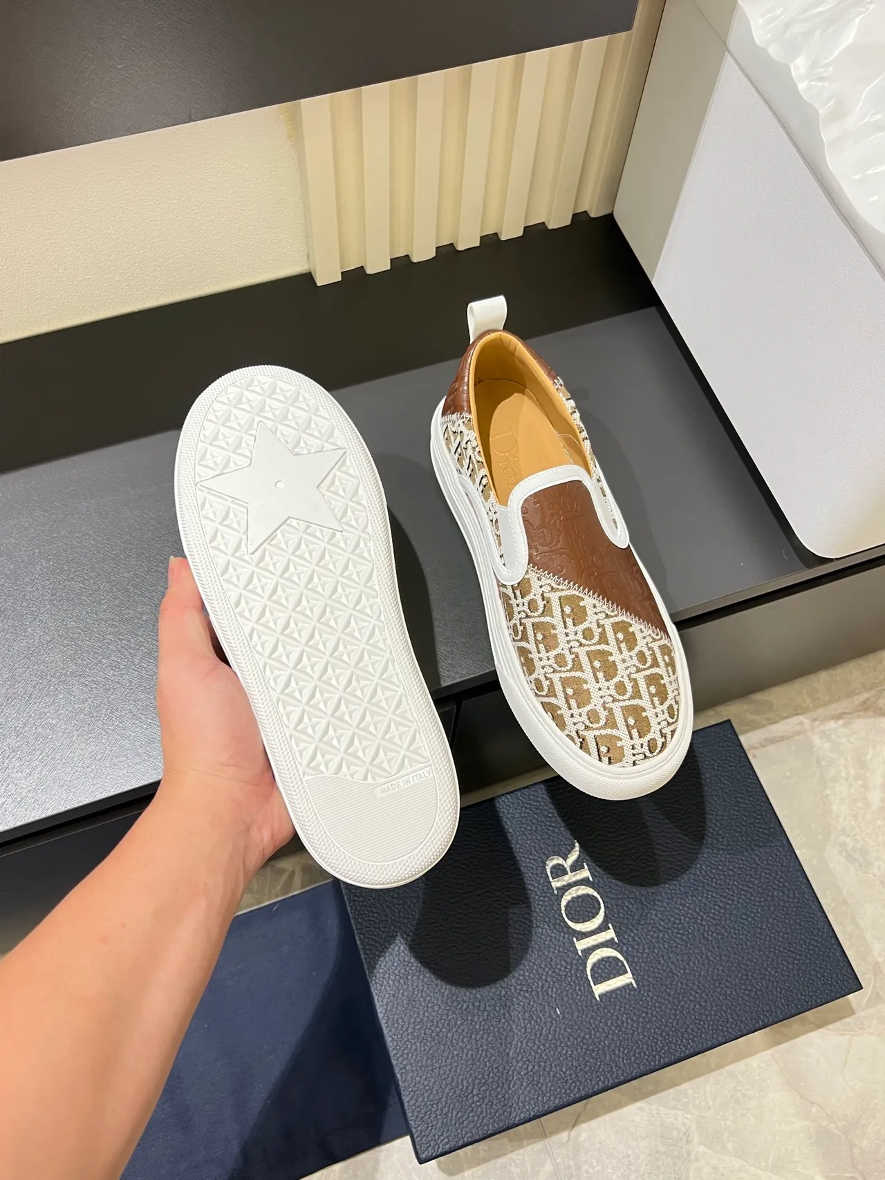 Dior Brown Beige Slip-On Monogrammed Textile Lifestyle Sneakers 3