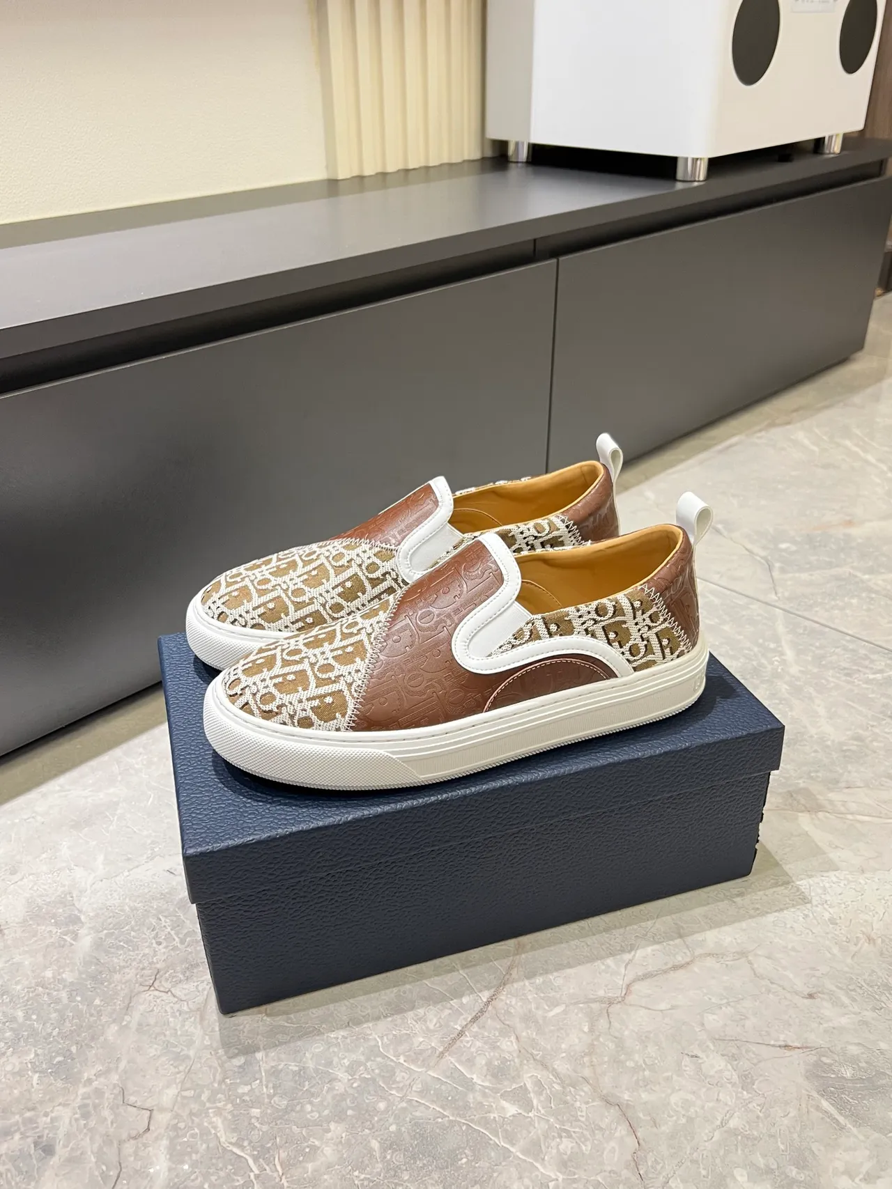 Dior Brown Beige Slip-On Monogrammed Textile Lifestyle Sneakers 4