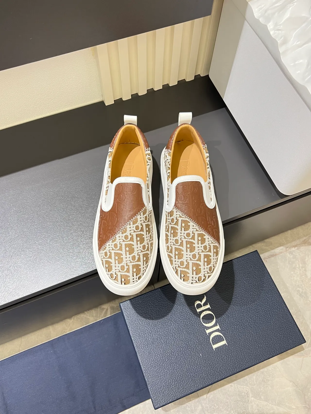 Dior Brown Beige Slip-On Monogrammed Textile Lifestyle Sneakers 5