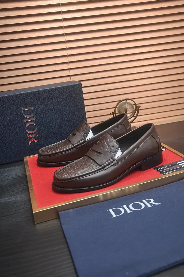 Dior Brown Black Embossed Oblique Motif Penny Strap Loafer 4