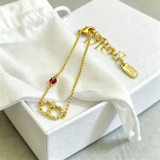 Dior CD Icon dorado rojo cadena entrelazado logo colgante pulsera