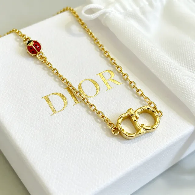 Dior CD Icon Gold Red Chain Interlocking Logo Pendant Bracelet 4