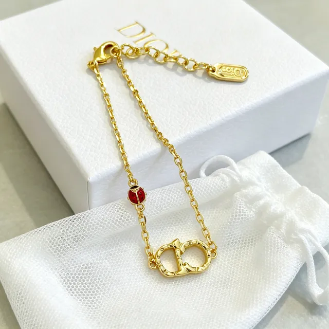 Dior CD Icon Gold Red Chain Interlocking Logo Pendant Bracelet 5