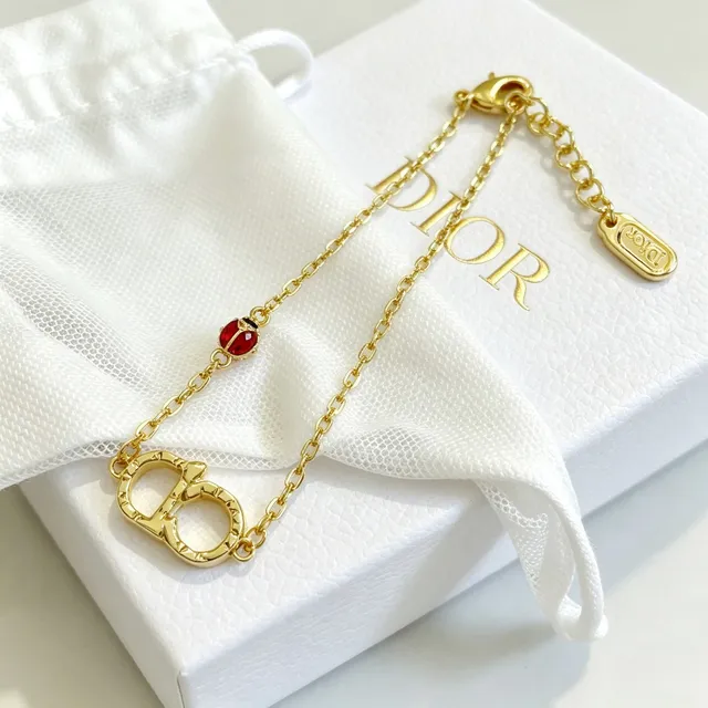 Dior CD Icon Gold Red Chain Interlocking Logo Pendant Bracelet 6