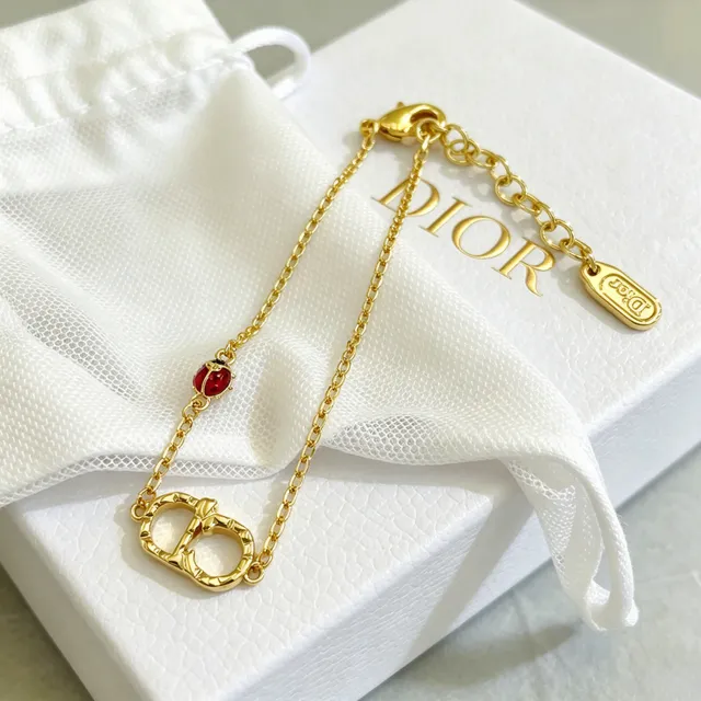 Dior CD Icon Gold Red Chain Interlocking Logo Pendant Bracelet 8