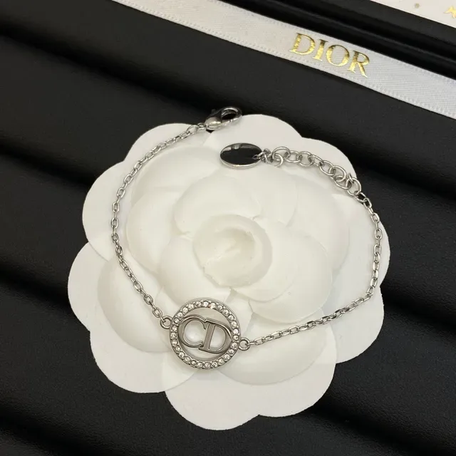 Dior CD Icon Silver White Crystal-Pavé Circle Monogram Necklace 3