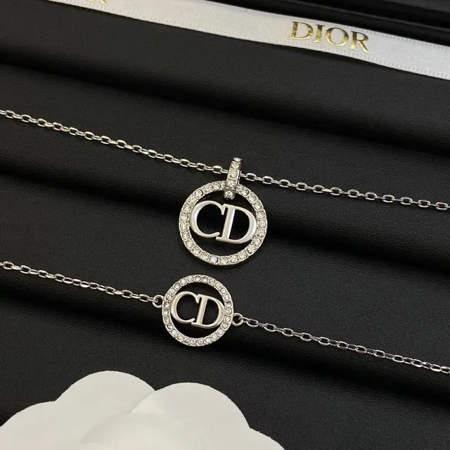Dior CD Icon Silver White Crystal-Pavé Circle Monogram Necklace 8