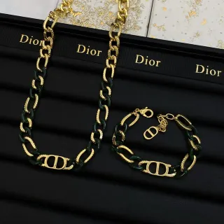 Dior CD Link Gold Green Chain Monogram Medallion Necklace
