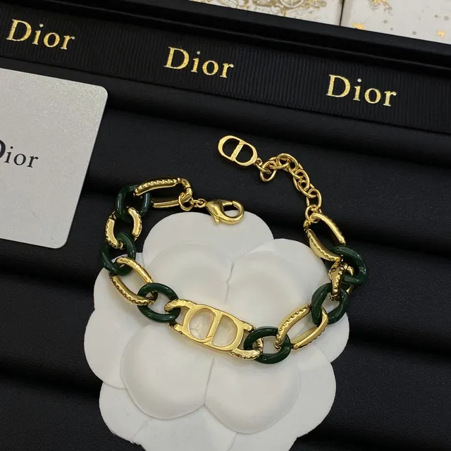 Dior CD Link Gold Green Chain Monogram Medallion Necklace 2