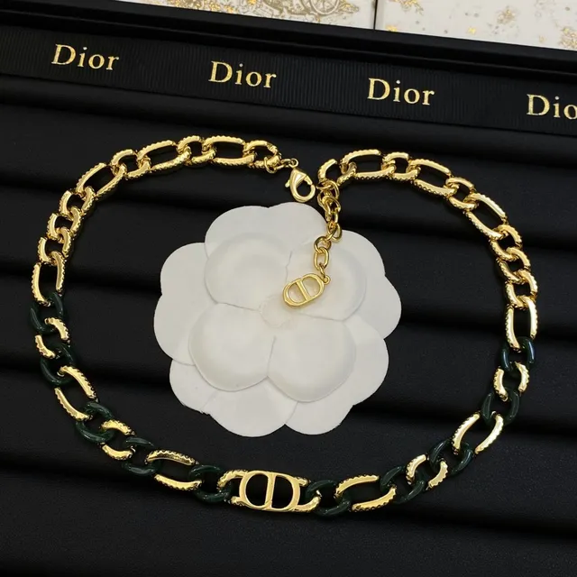 Dior CD Link Gold Green Chain Monogram Medallion Necklace 3