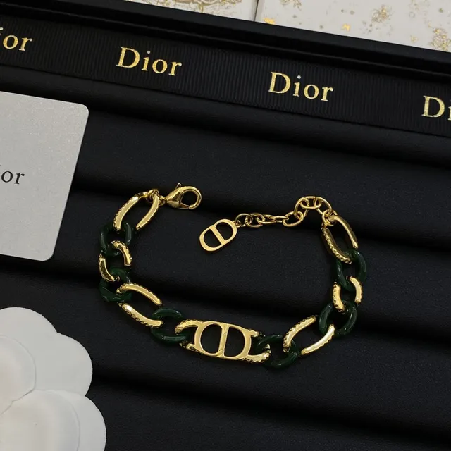 Dior CD Link Gold Green Chain Monogram Medallion Necklace 4