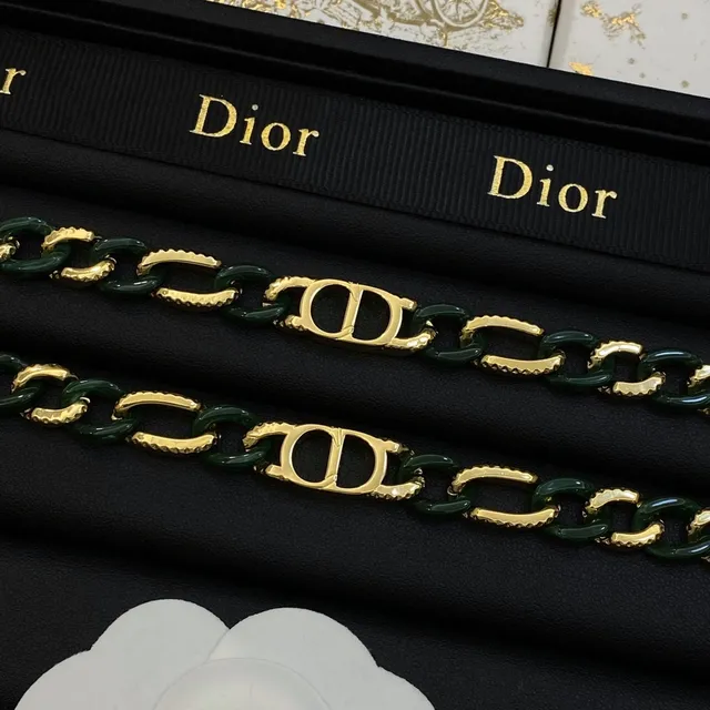 Dior CD Link Gold Green Chain Monogram Medallion Necklace 6