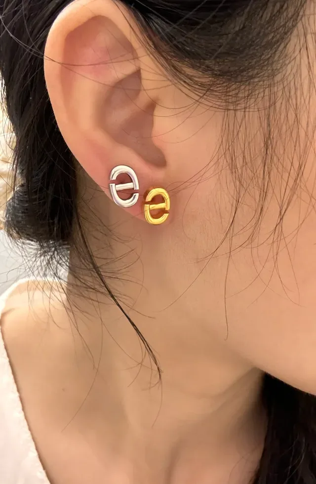 Dior CD Monogram Polished Metal Stud Earrings 2