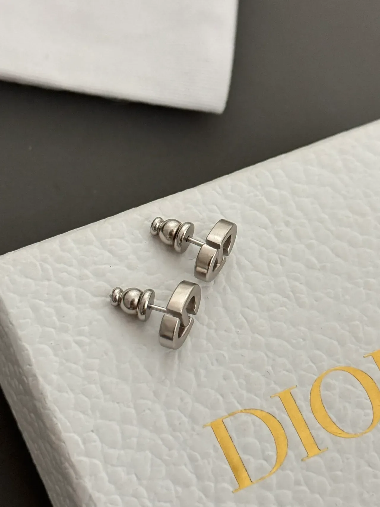 Dior CD Monogram Polished Metal Stud Earrings 4